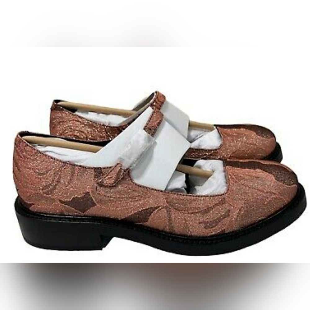 JEFFREY CAMPBELL PINK FLORAL MARY JANE FLATS WITH VINTAGE SADDLE DESIGN - Picture 7 of 7